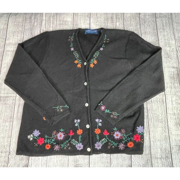 Karen Scott Sweaters - Karen Scott Women 100% Wool Made In Australia Floral Embroidered Cardigan Sz XL